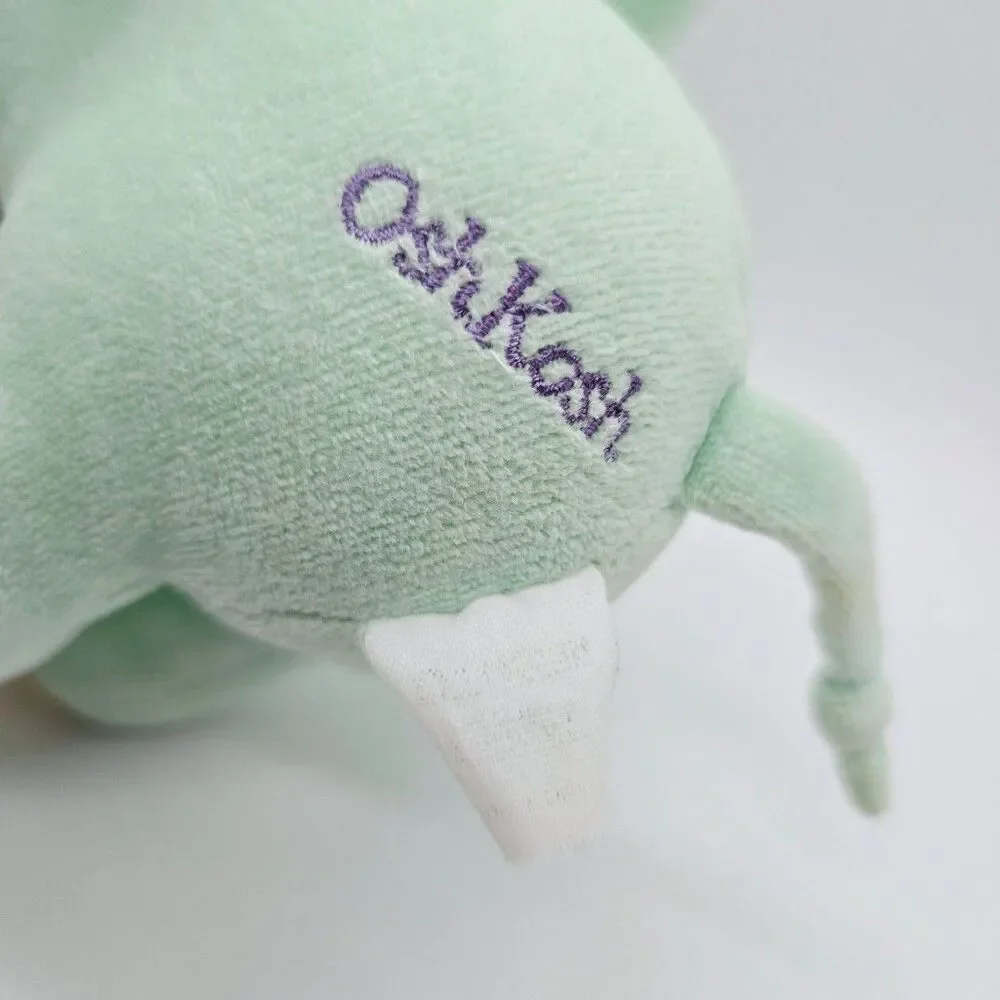Oshkosh Vtg Green Elephant Baby Plush Toy Rattle Purple Crinkle Ears